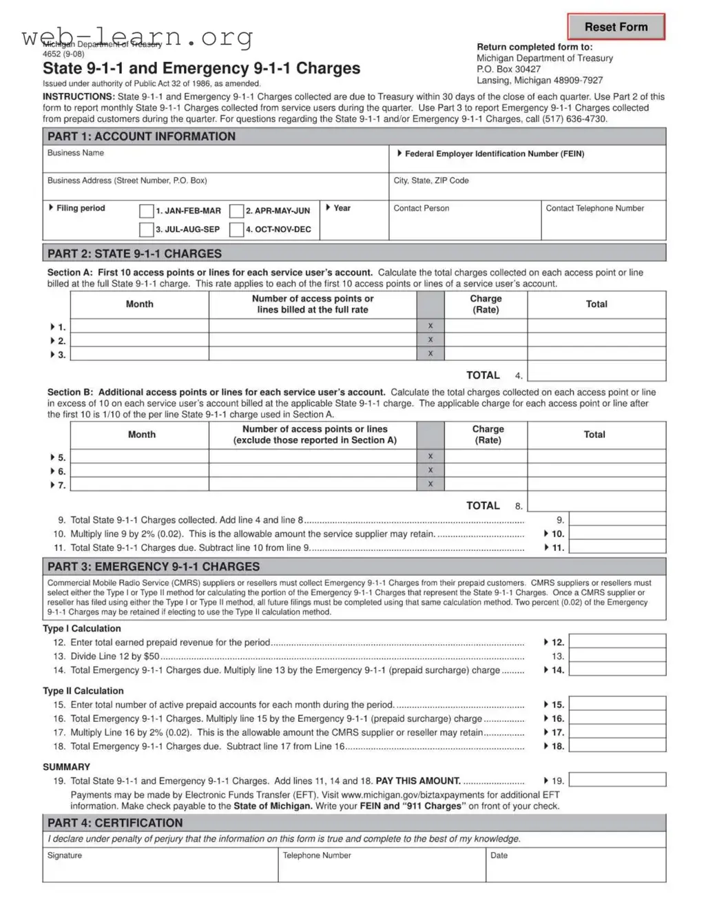 Blank Michigan 4652 Form