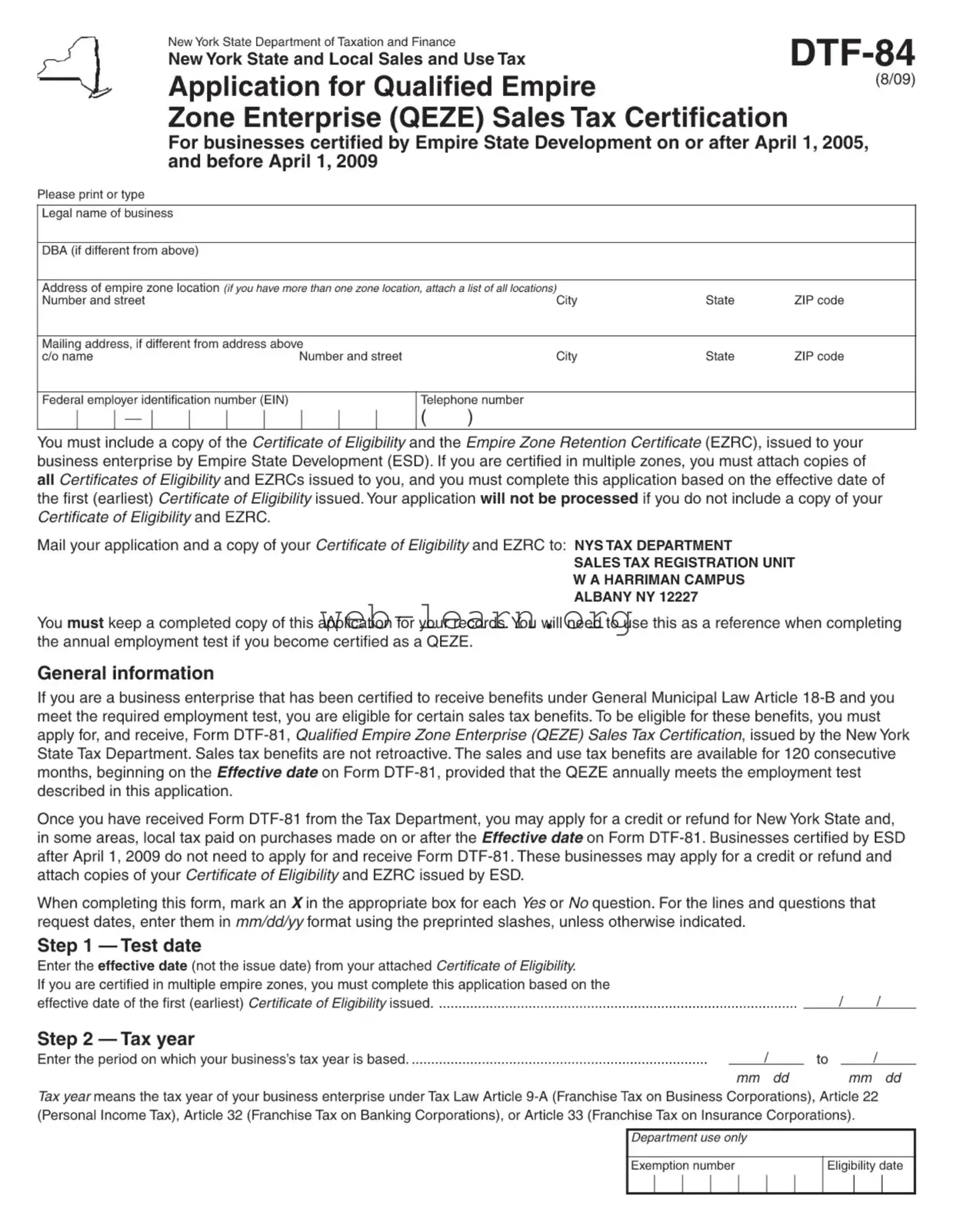 Blank New York Dtf 84 Form