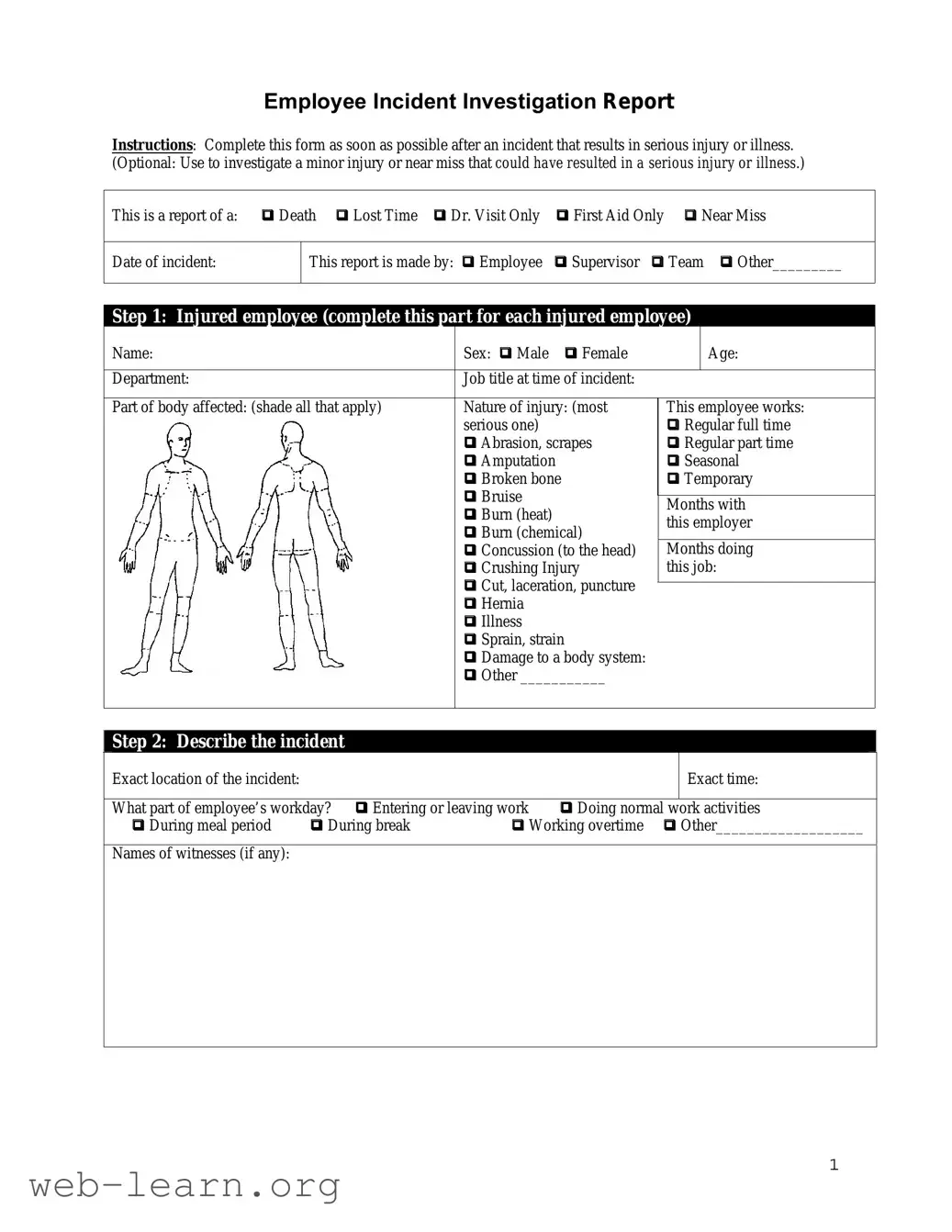 Blank Employee Accident Report Form