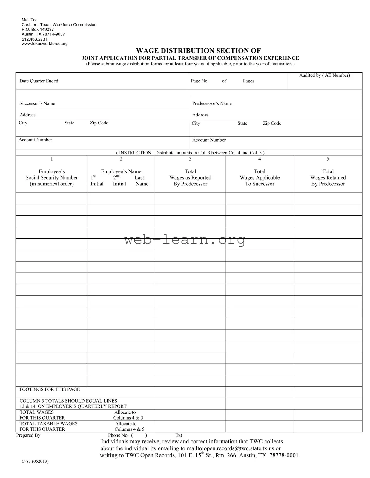 Blank Texas C 83 Form