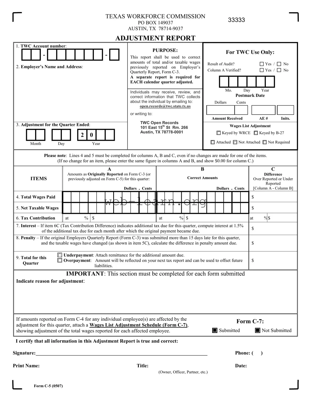 Blank Texas C 5 Form