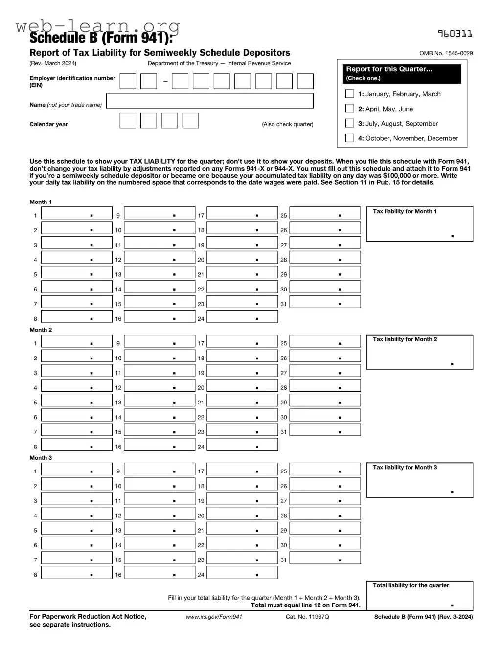 Blank IRS Schedule B 941 Form