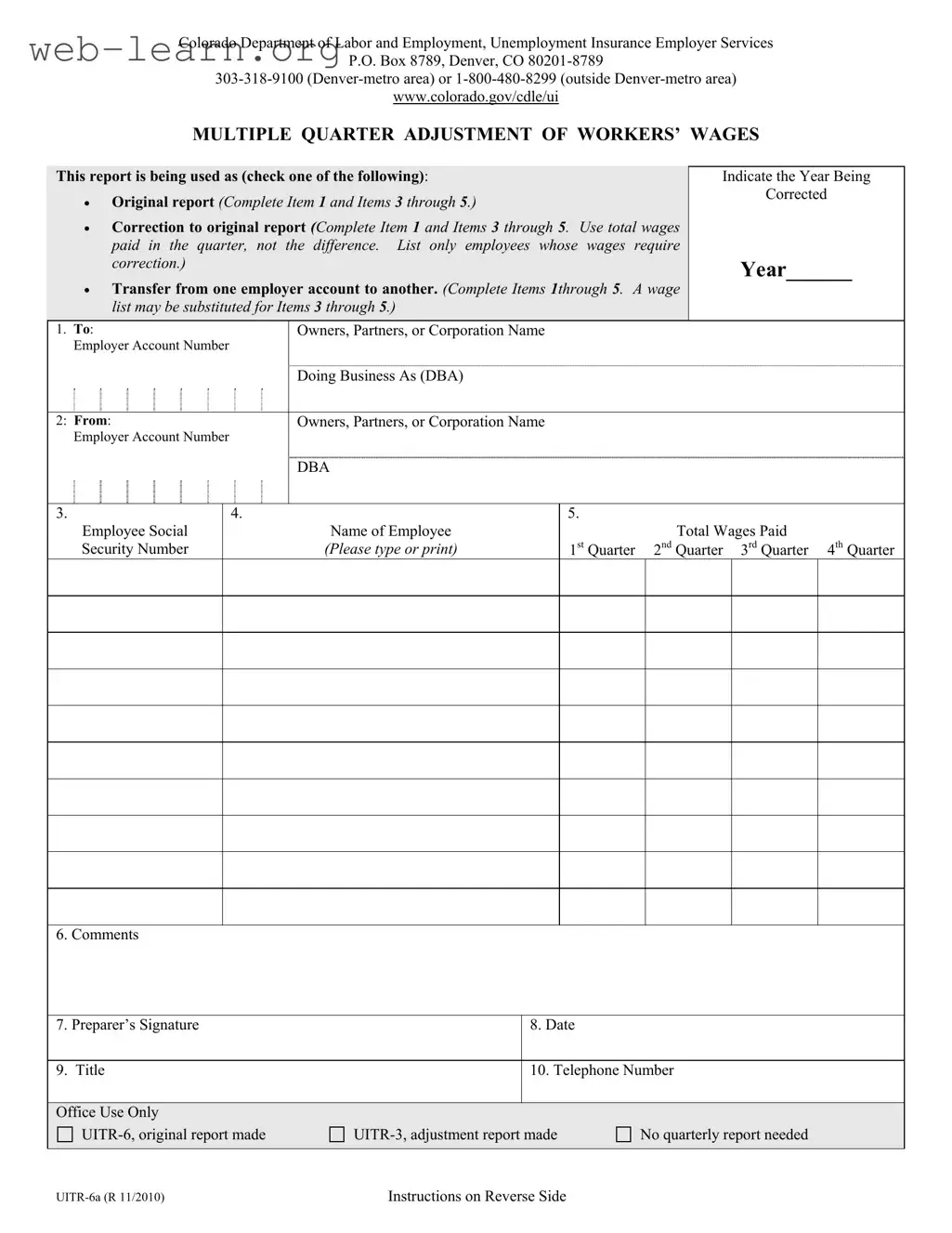 Blank Colorado Uitr 6A Form