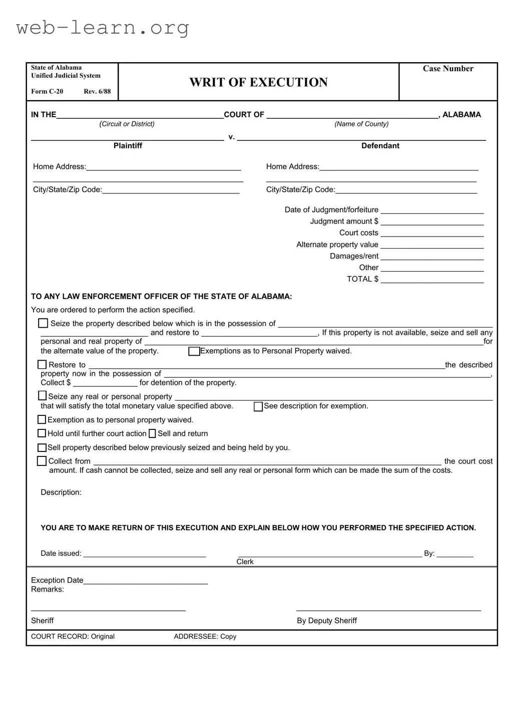 Blank Alabama C 20 Form