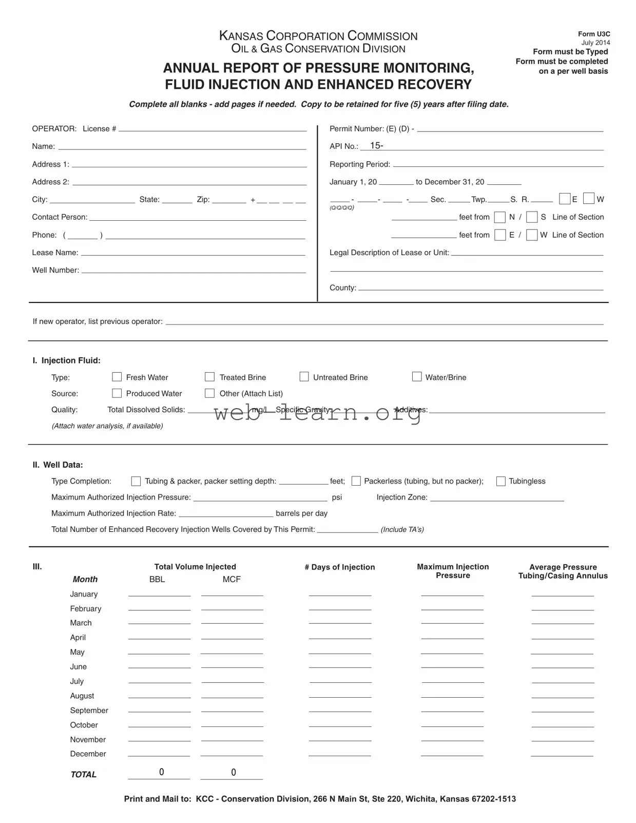 Blank U3C Kansas Form