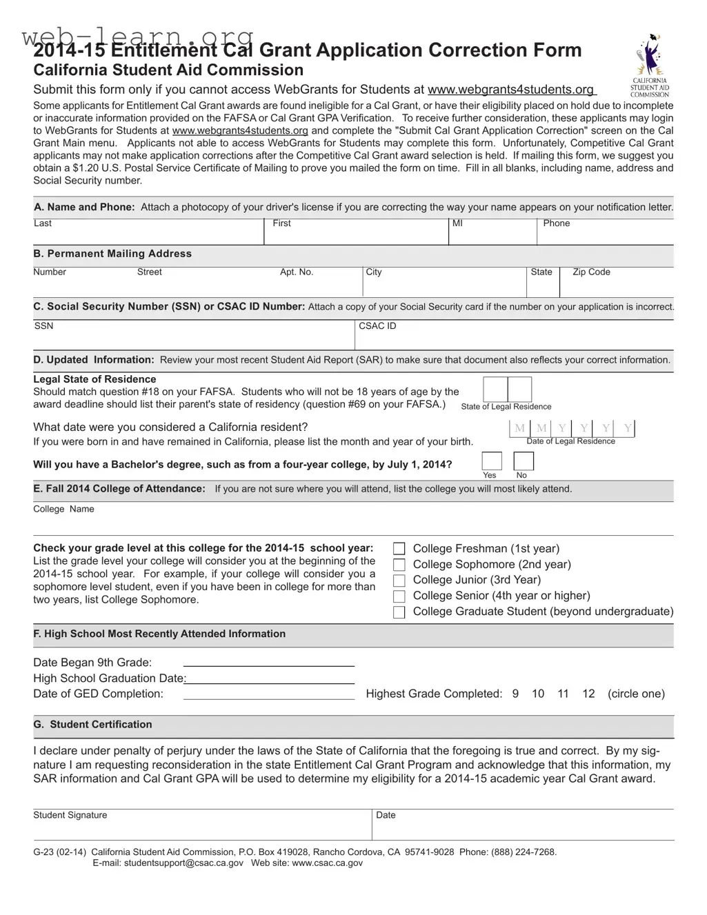 Blank California G 23 Form