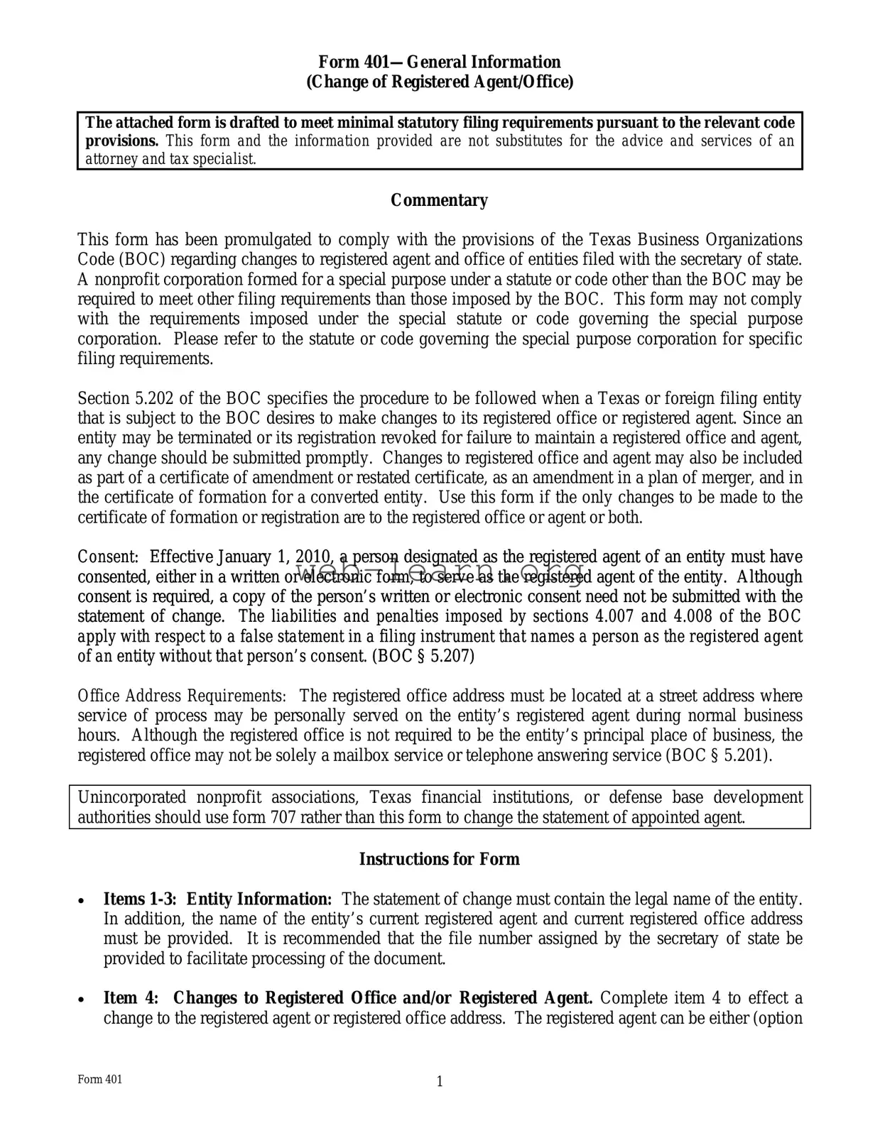 Blank Texas 401 Form