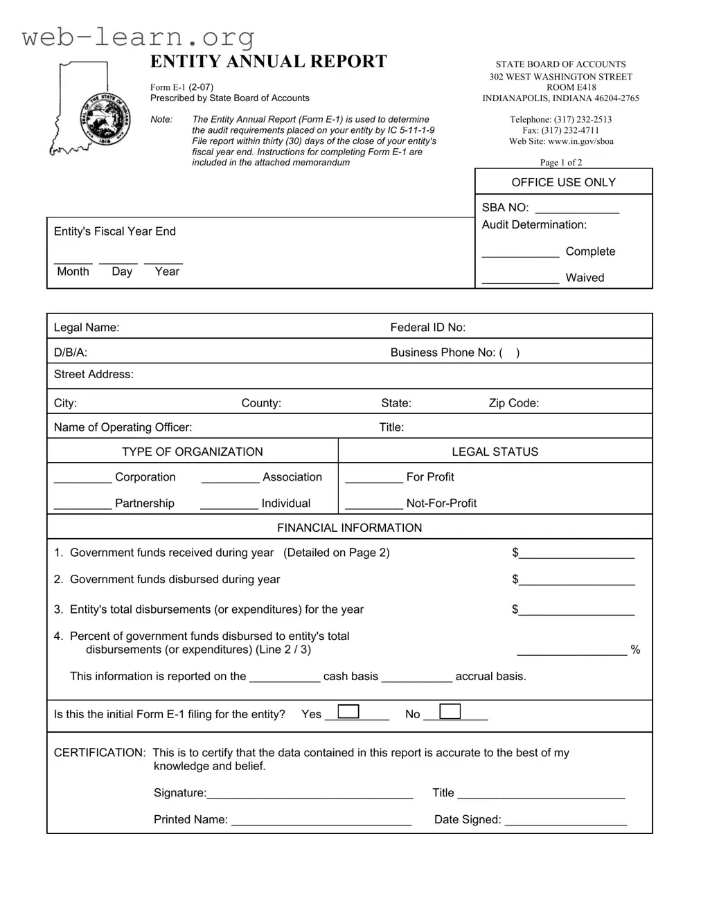 Blank Entity Annual Report Indiana Form