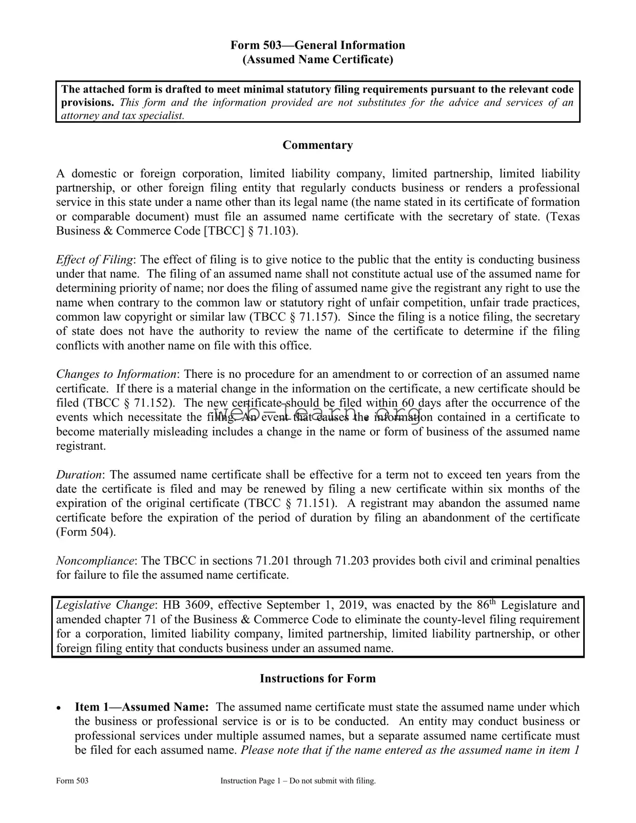 Blank Texas 503 Form