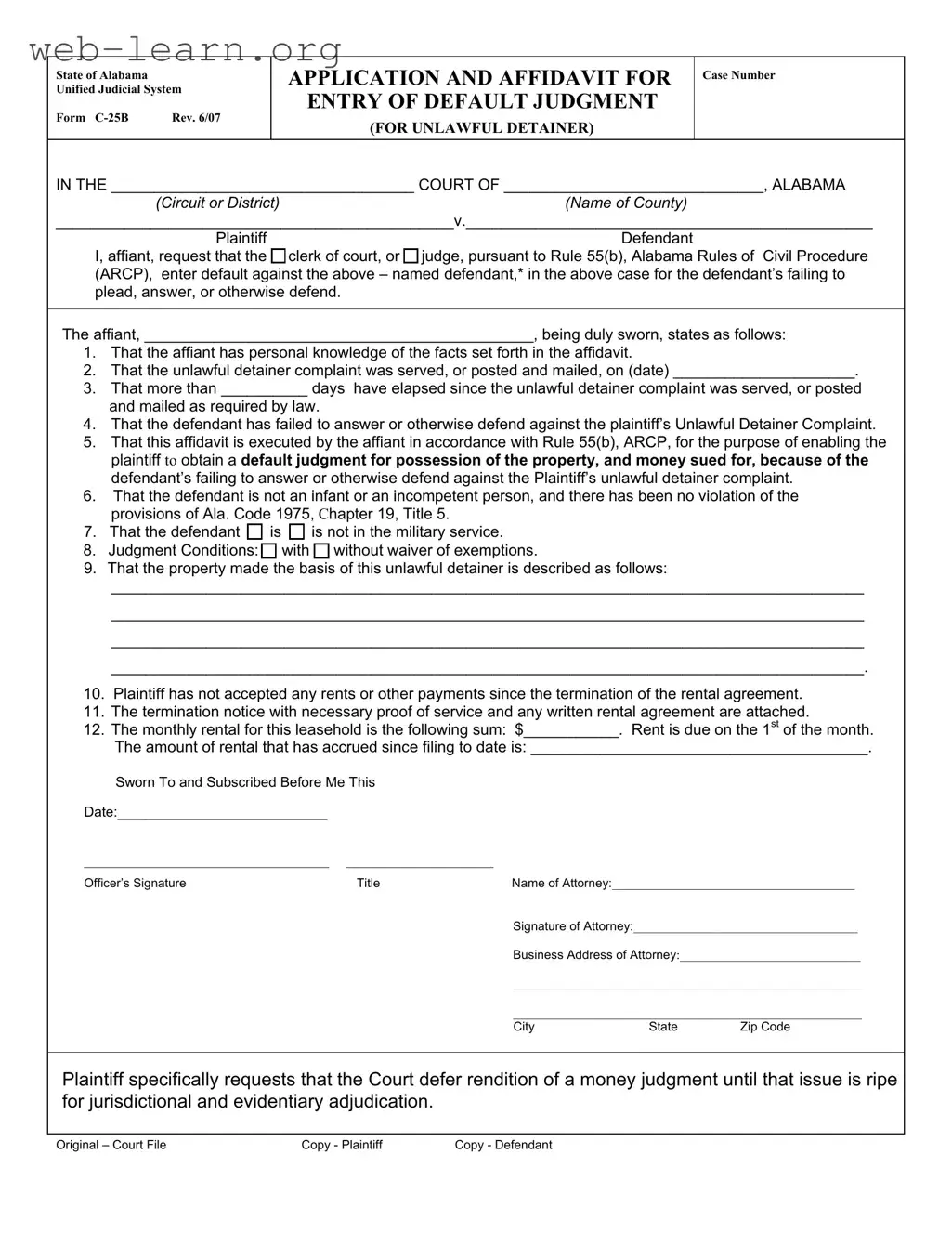 Blank C 25B Alabama Form