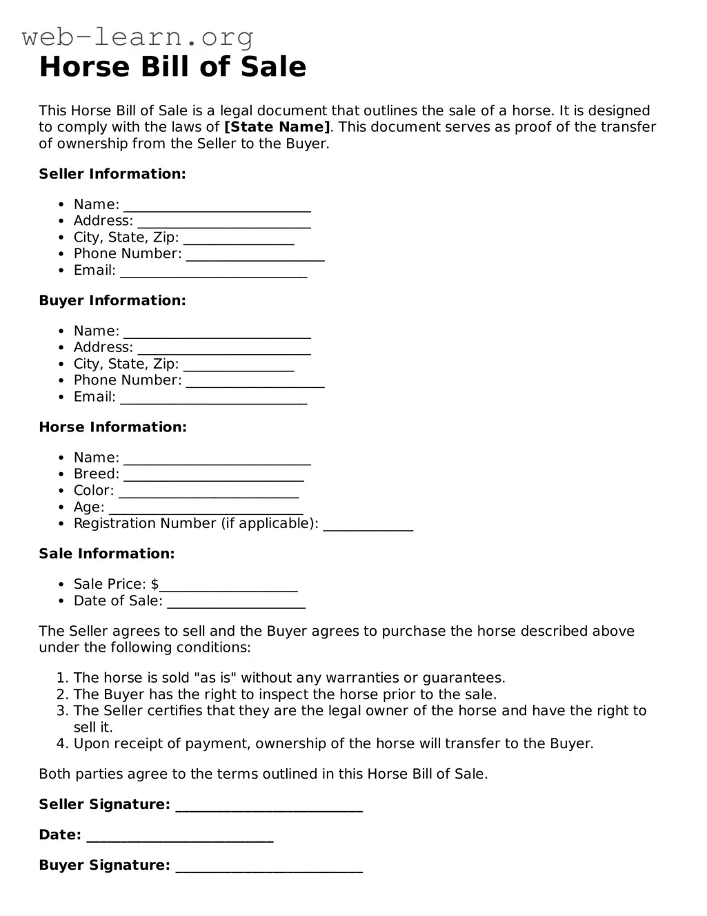 Attorney-Approved Horse Bill of Sale Template
