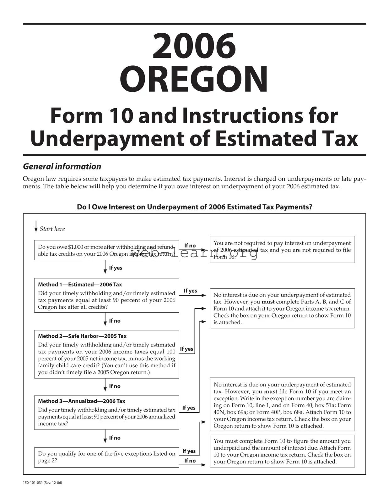 Blank Oregon 10 Form