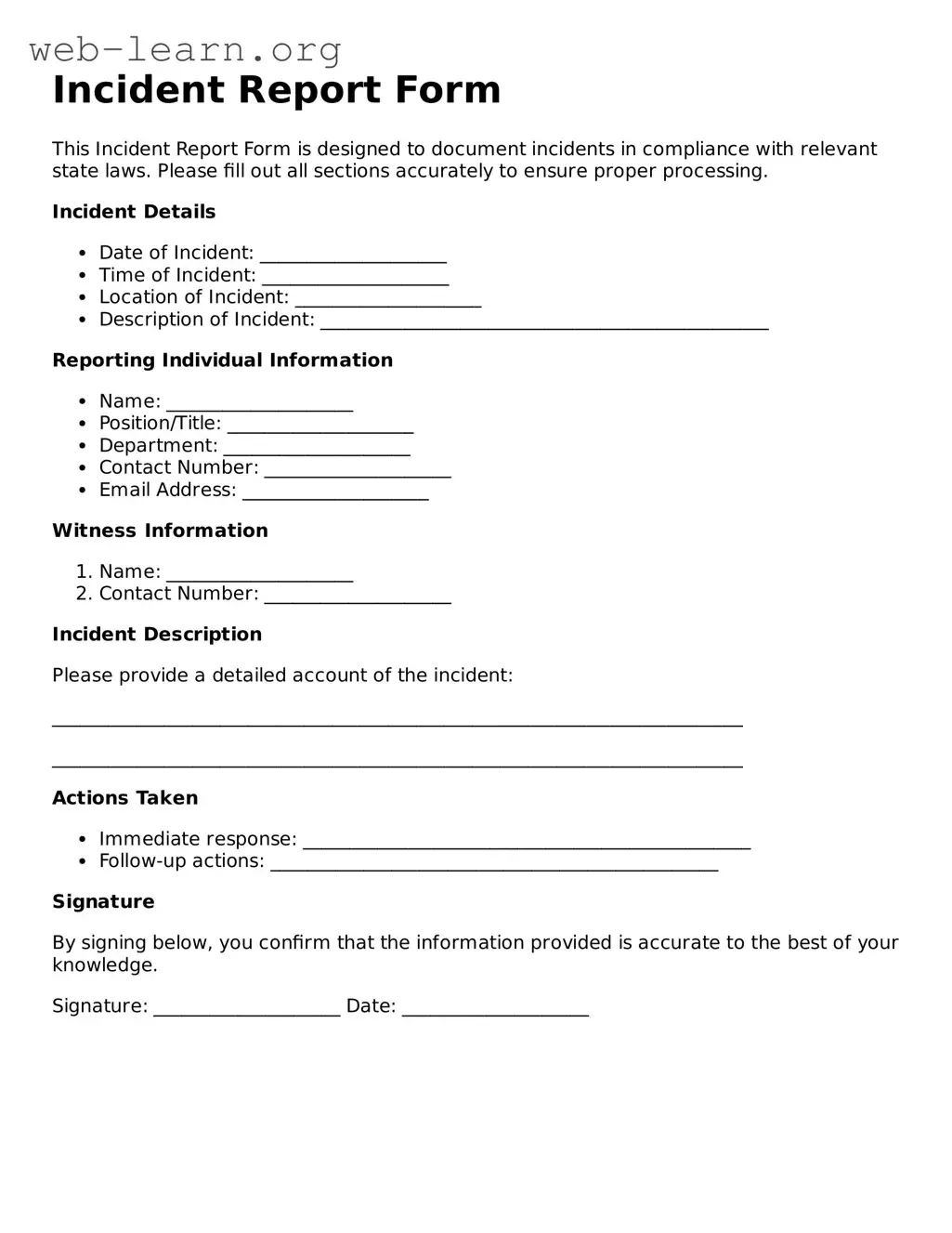 Attorney-Approved Incident Report Form Template