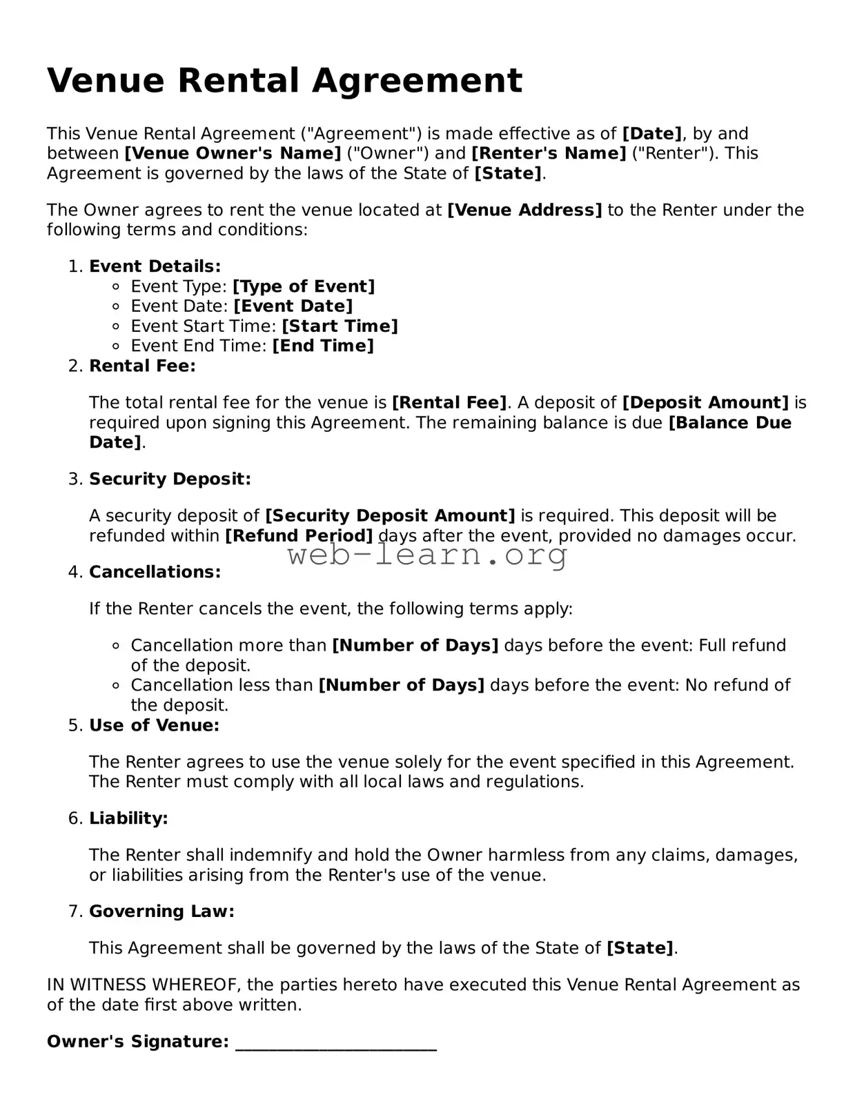 Attorney-Approved Venue Rental Agreement Template