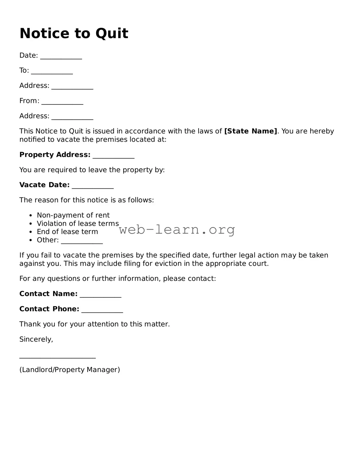 Attorney-Approved Notice to Quit Template