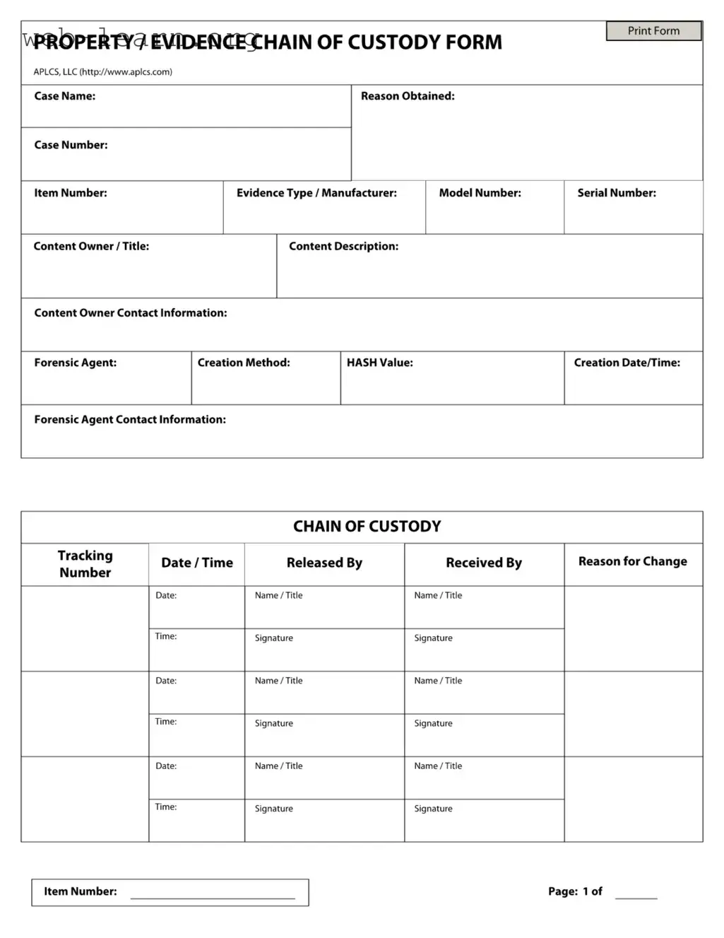Blank Chain Of Custody Form