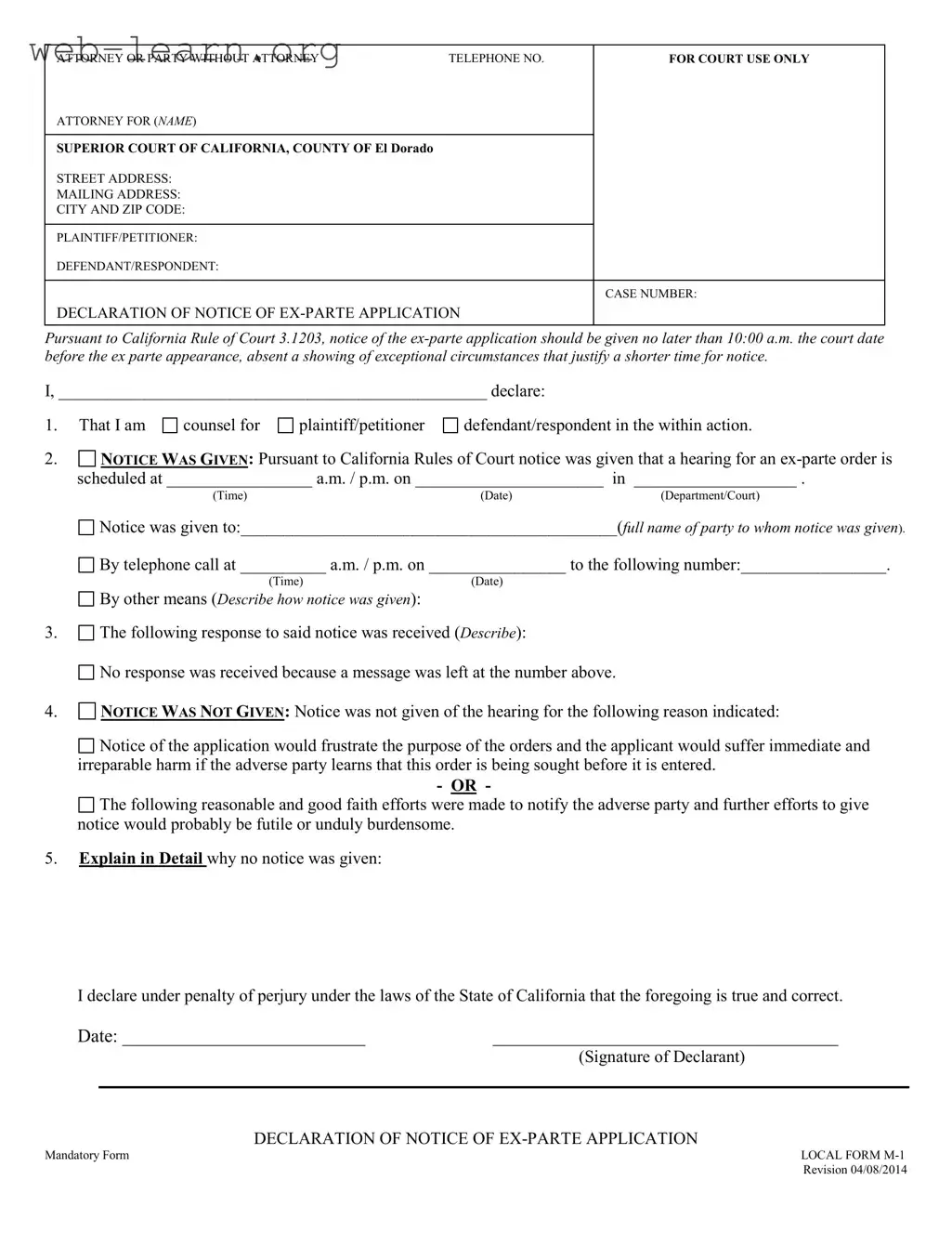 Blank California Local M 1 Form