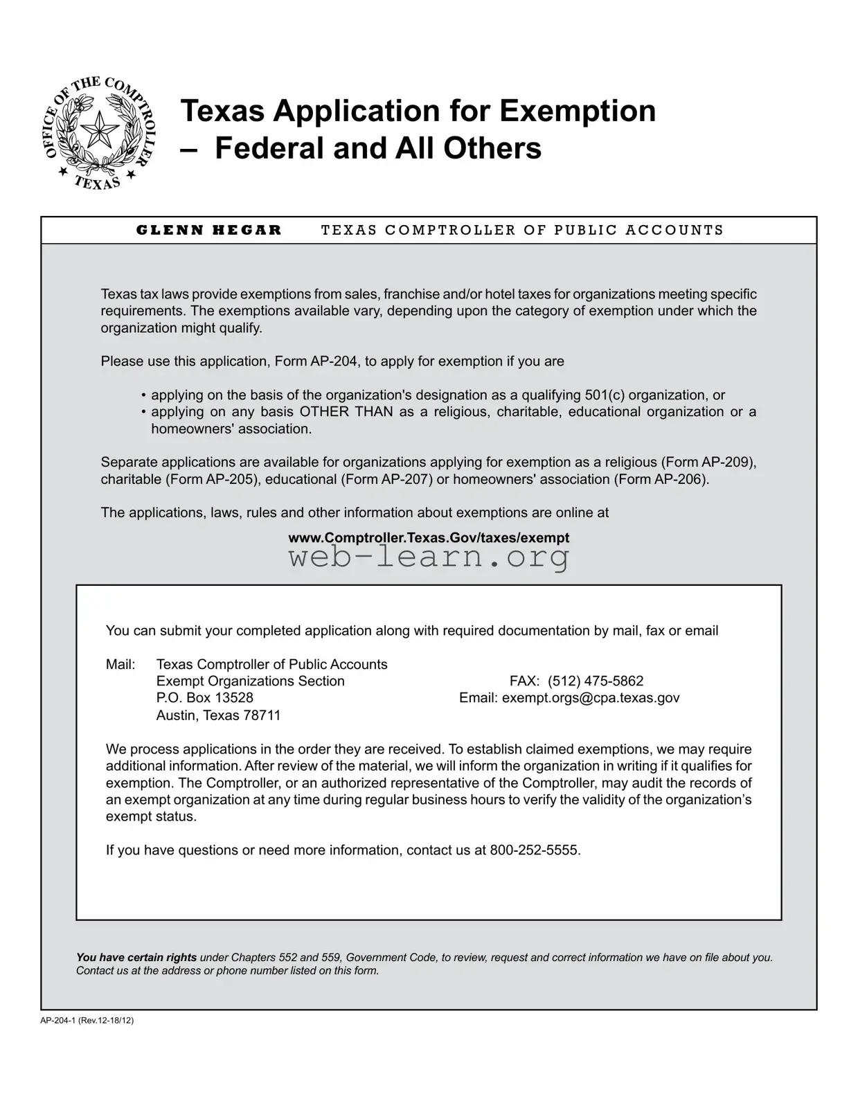 Blank Texas Ap 204 2 Form