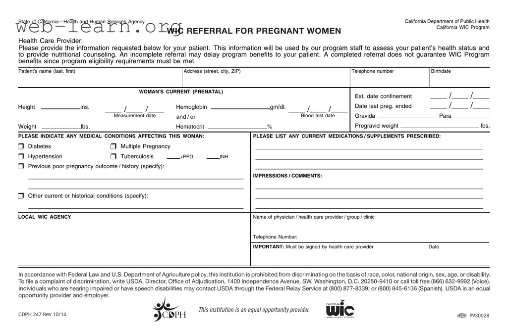 Blank California Wic Form
