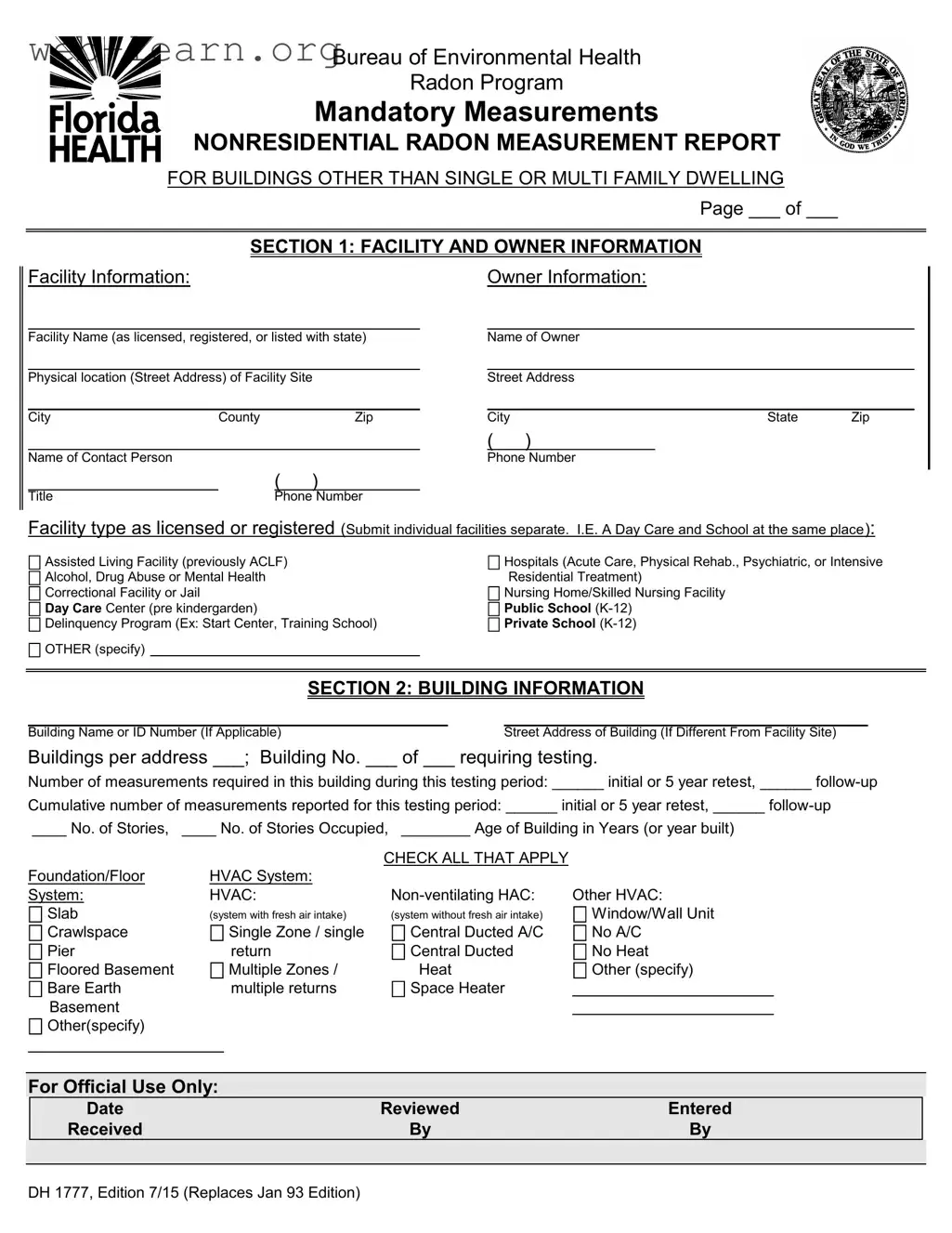 Blank Florida Dh 1777 Form