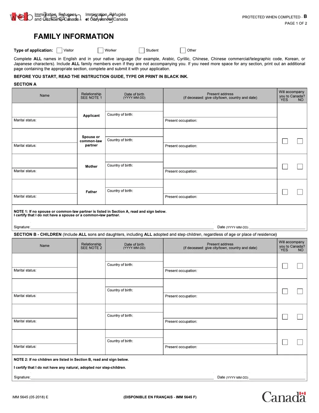 Blank Imm 5645 Form