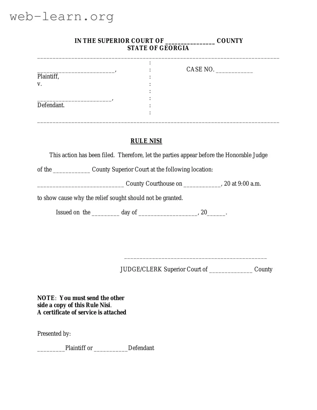 Blank Georgia Rule Nisi Form