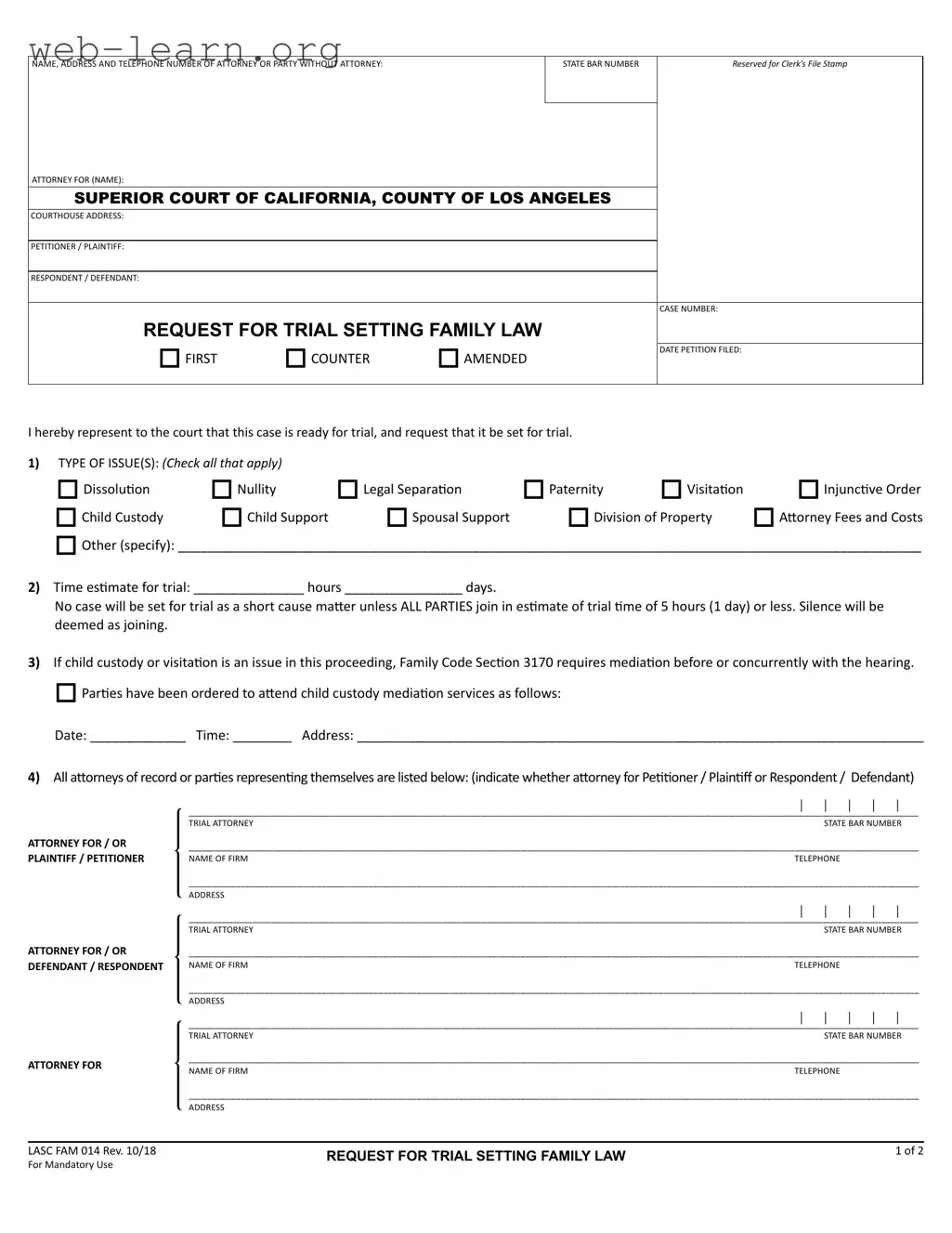 Blank California Fam 014 Form