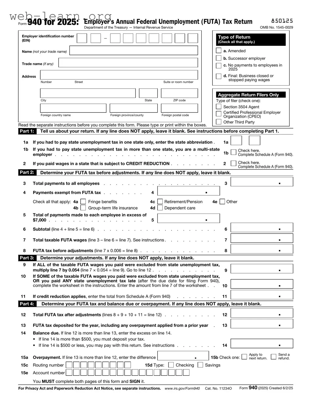 Blank IRS 940 Form