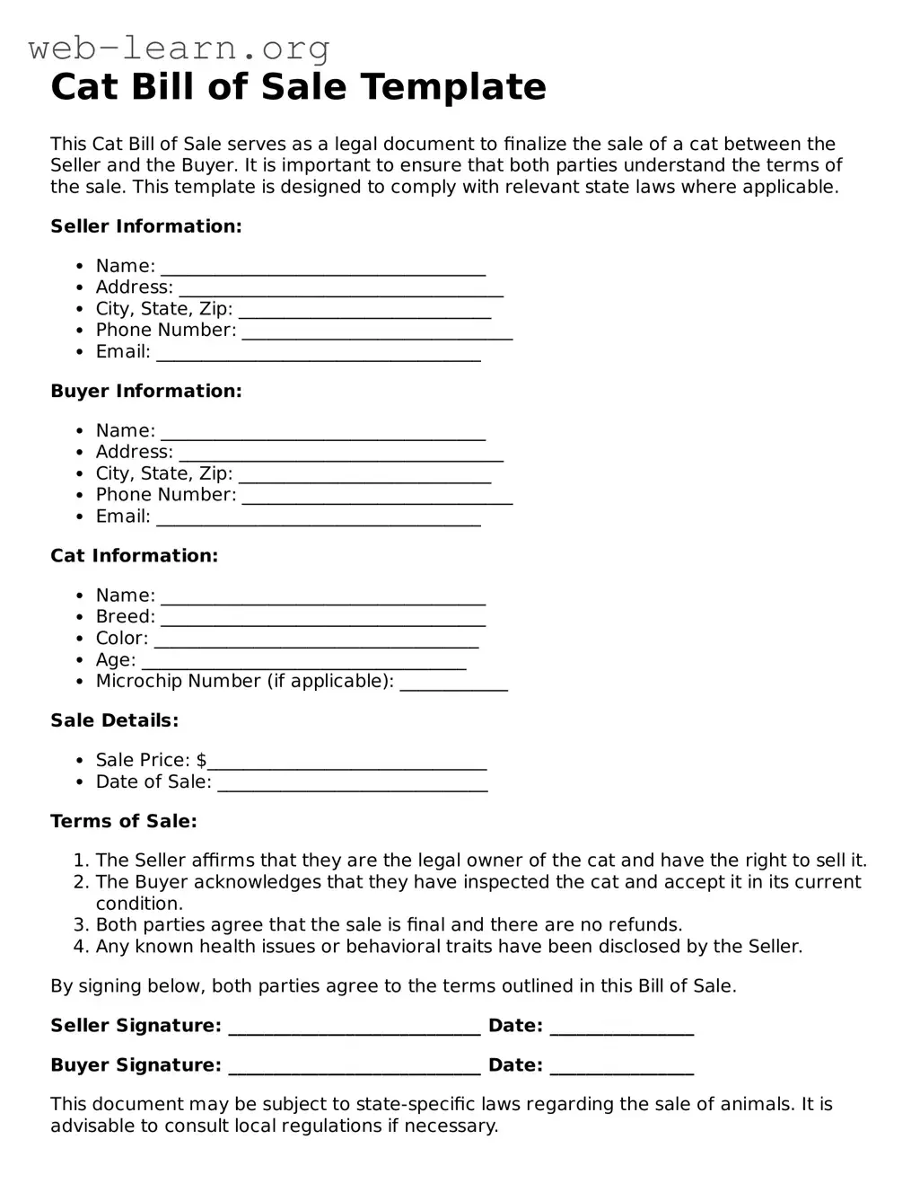 Attorney-Approved Cat Bill of Sale Template