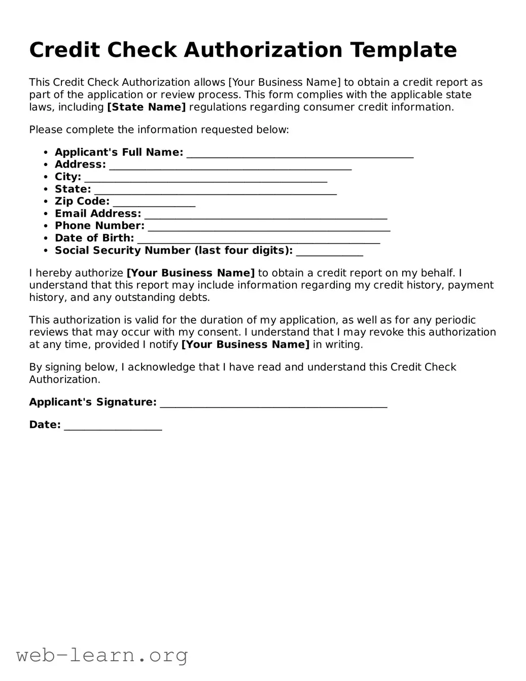 Attorney-Approved Credit Check Authorization Template