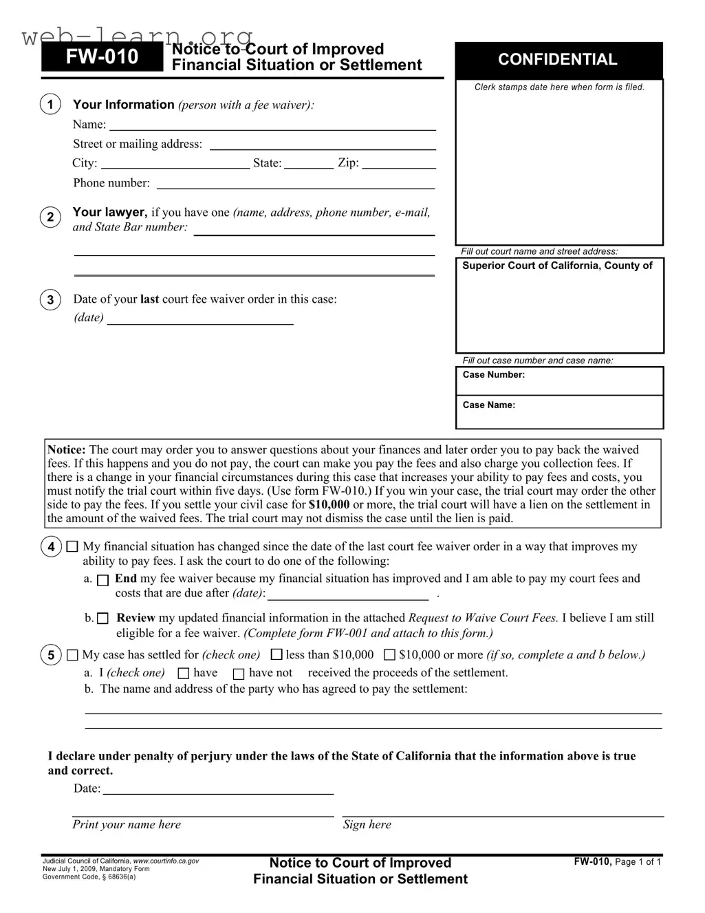 Blank California Fw 010 Form