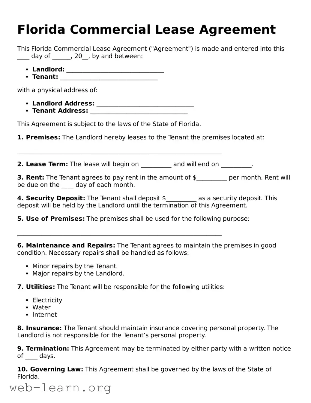 Attorney-Approved Commercial Lease Agreement Document for the State of Florida