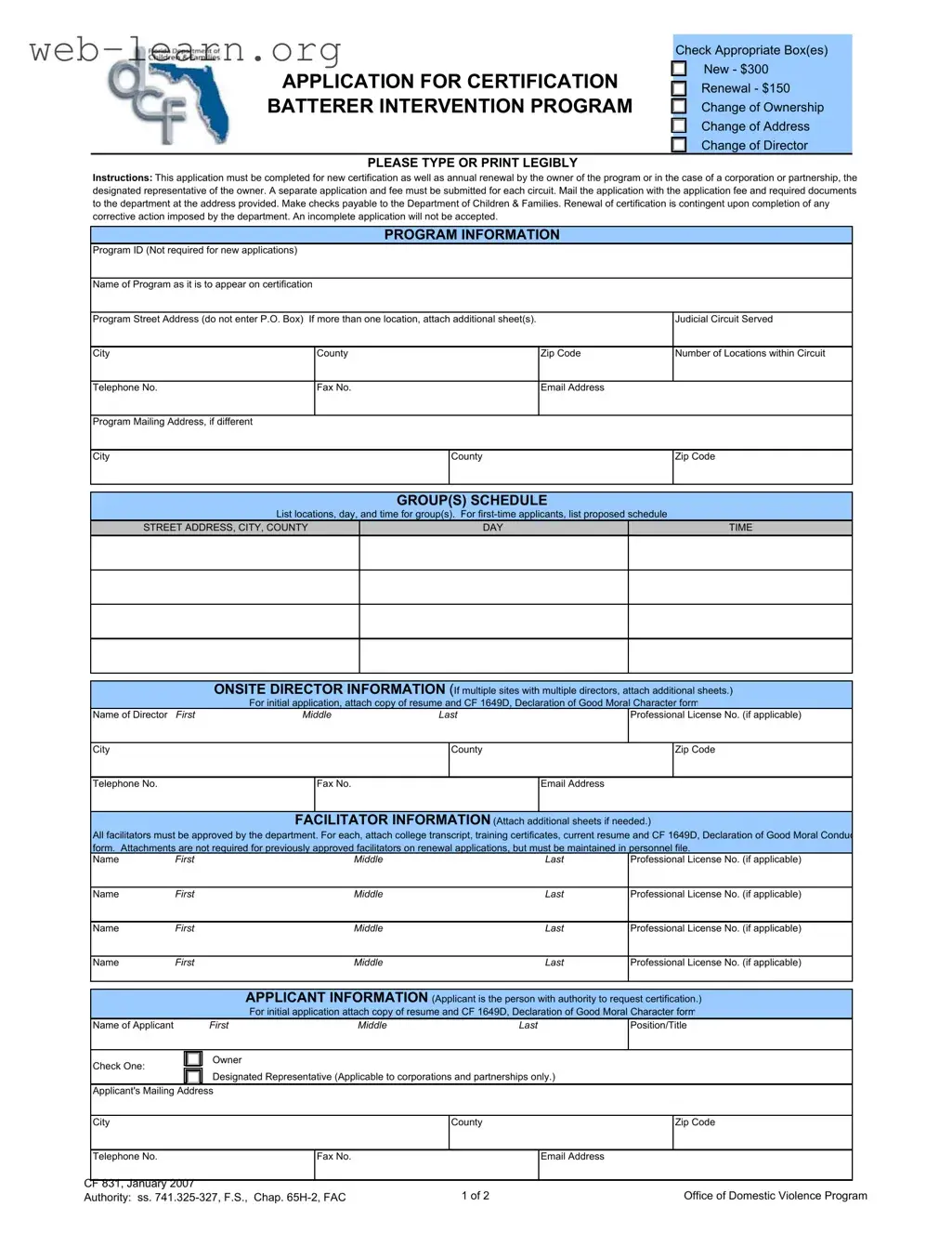 Blank Florida Cf 831 Form
