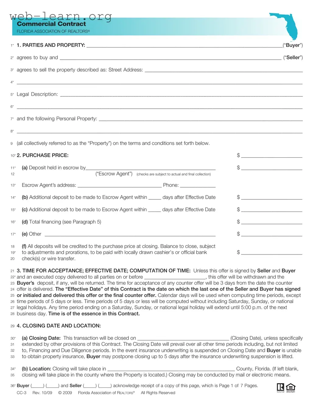 Blank Florida Commercial Contract Form