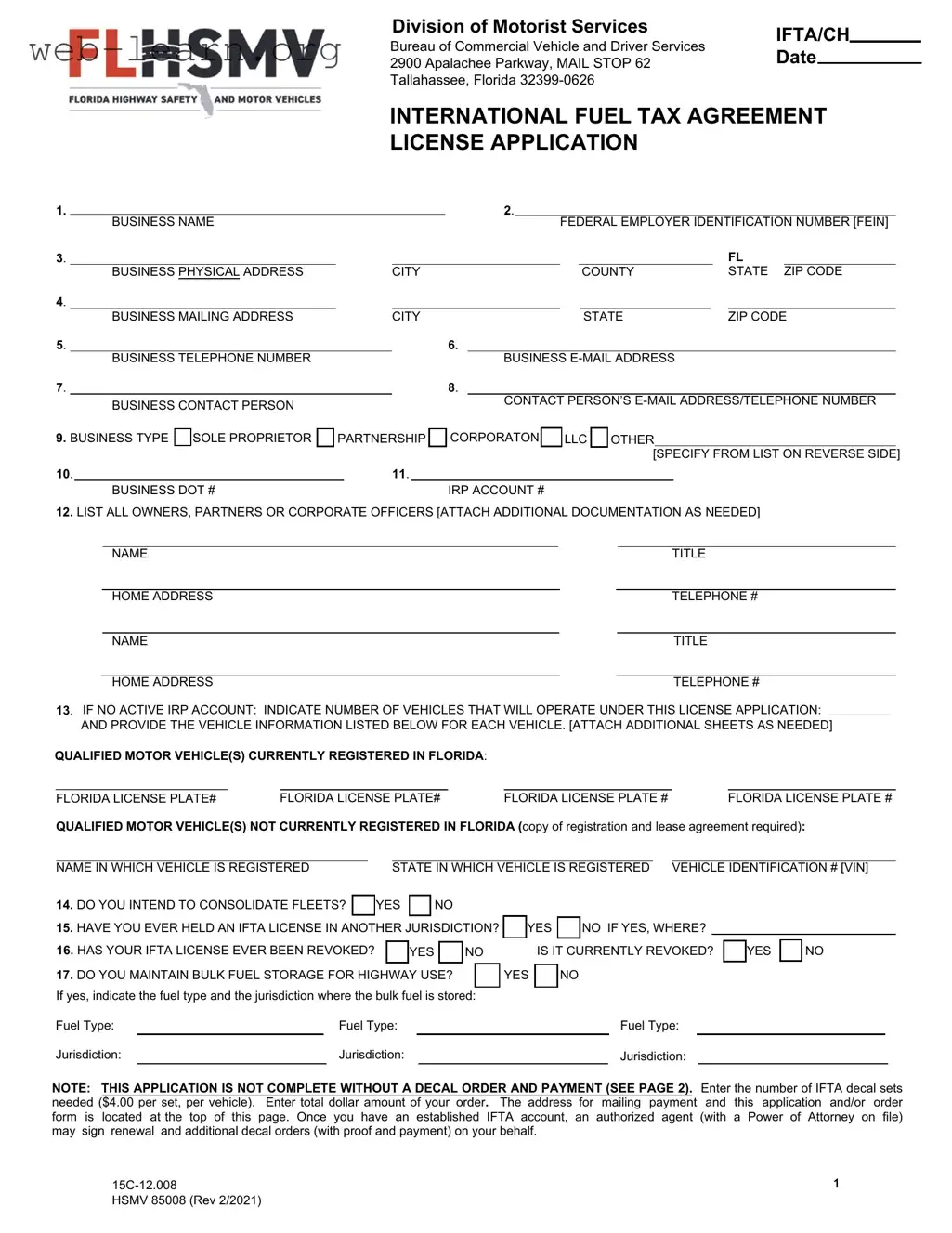 Blank Florida Ifta Application Form