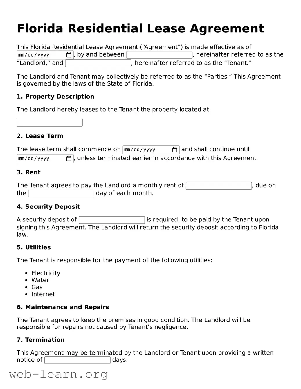 Attorney-Approved Residential Lease Agreement Document for the State of Florida
