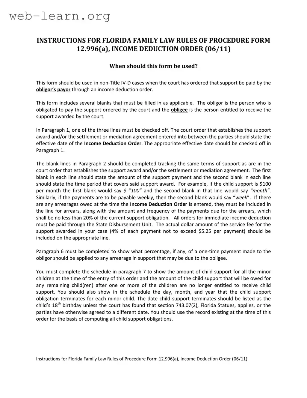 Blank Florida Order Form