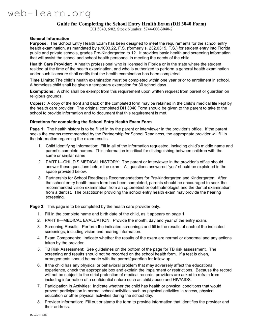 Blank Health For Florida Form