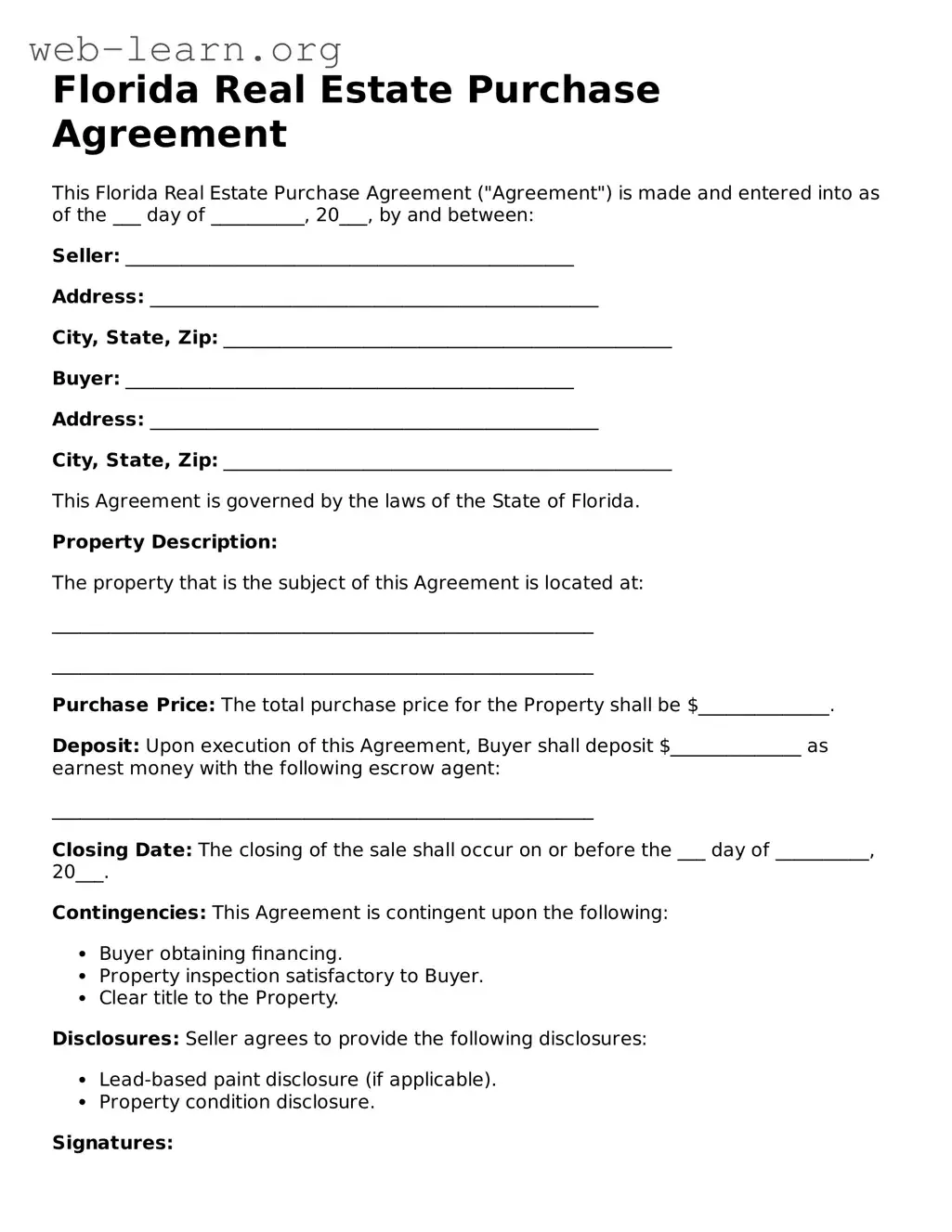 Attorney-Approved Real Estate Purchase Agreement Document for the State of Florida