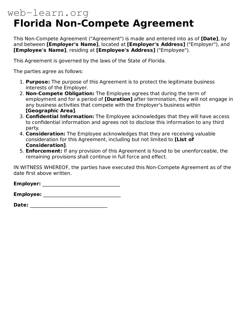 Attorney-Approved Non-compete Agreement Document for the State of Florida