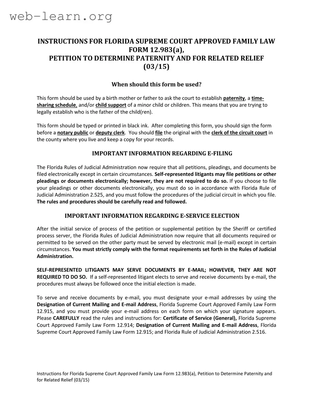 Blank Florida Petitioner Form