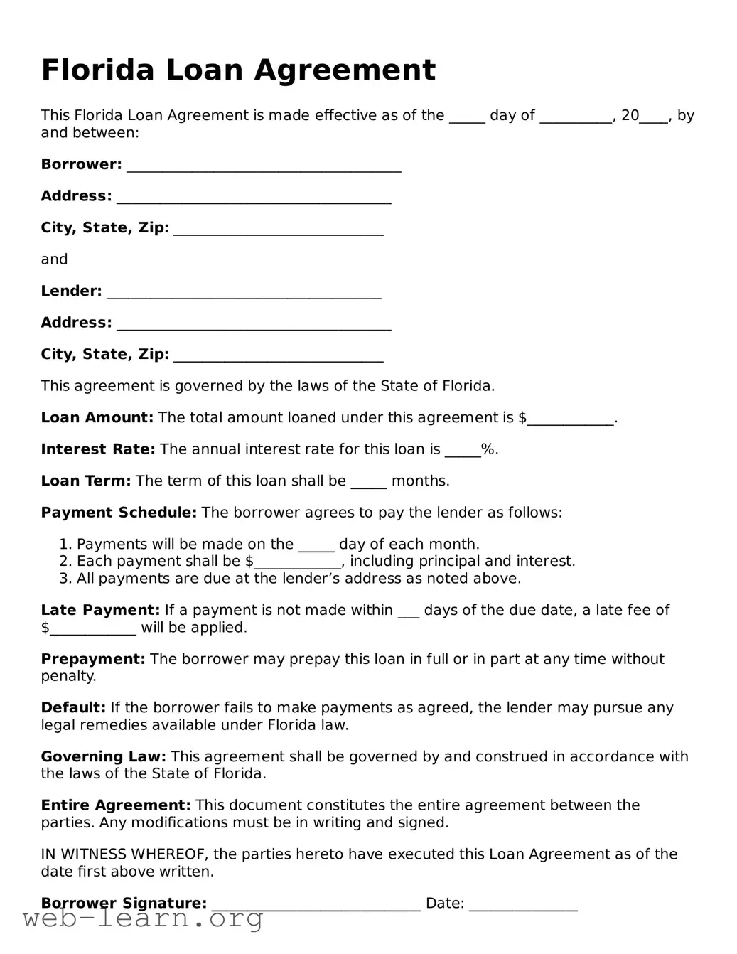 Attorney-Approved Loan Agreement Document for the State of Florida