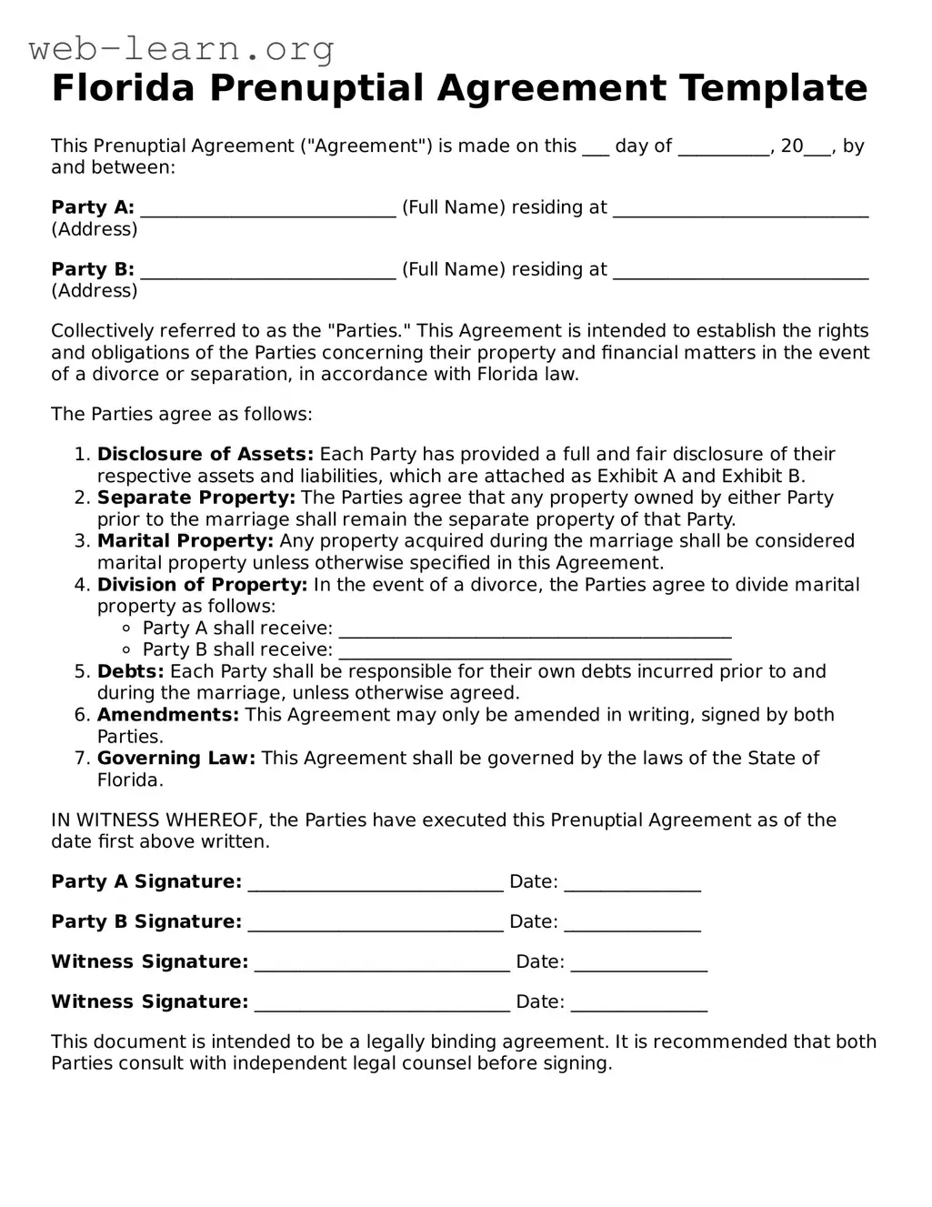 Attorney-Approved Prenuptial Agreement Document for the State of Florida