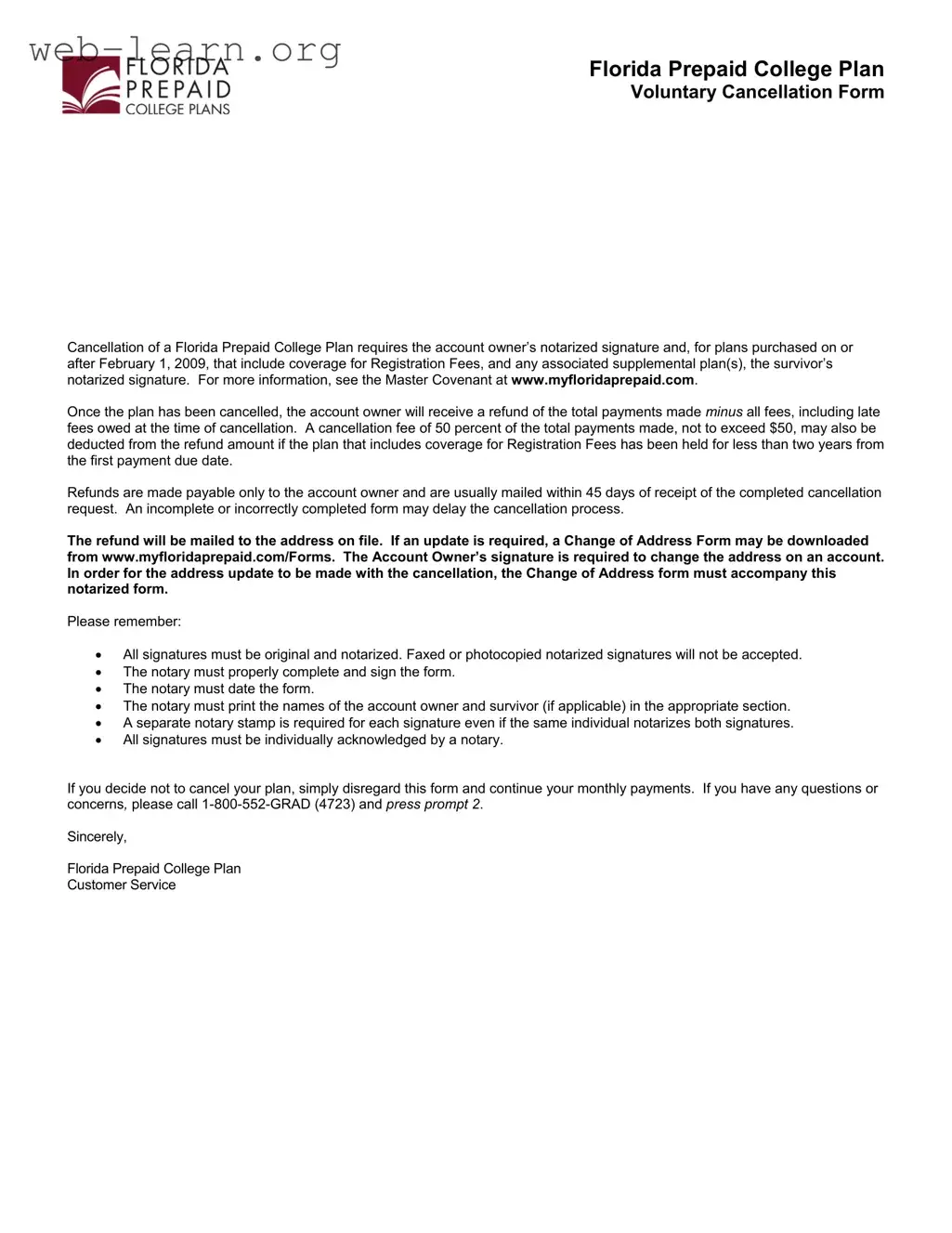 Blank Florida Prepaid College Form