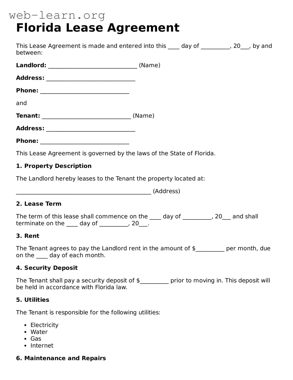 Attorney-Approved Lease Agreement Document for the State of Florida