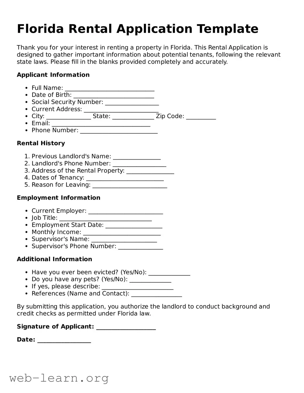 Attorney-Approved Rental Application Document for the State of Florida