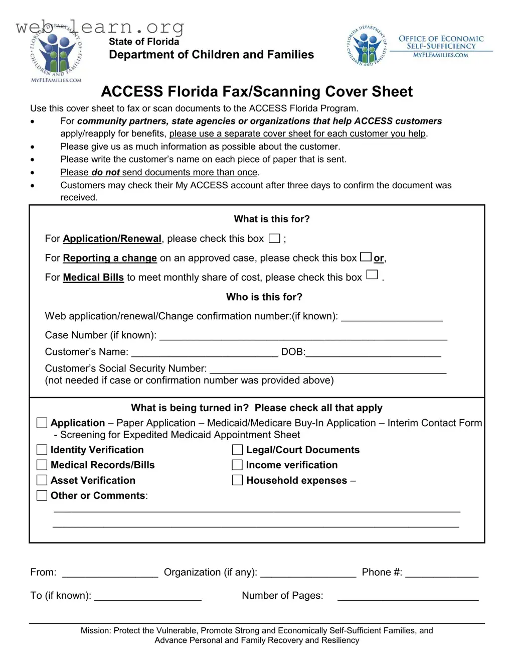 Blank Access Florida Fax Form
