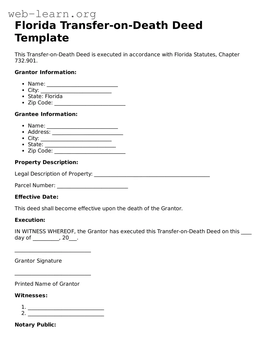 Attorney-Approved Transfer-on-Death Deed Document for the State of Florida