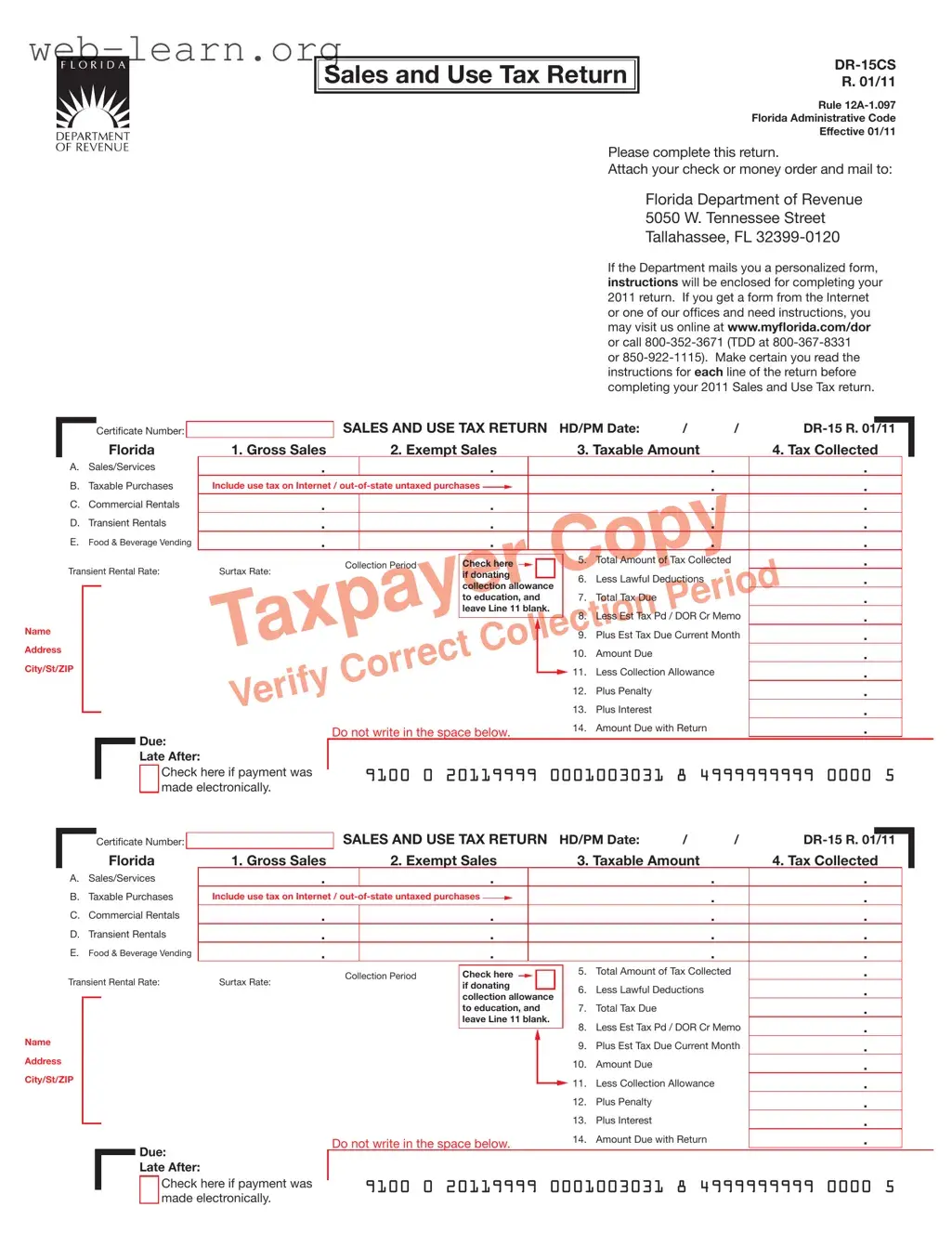 Blank Florida Sales Tax Form