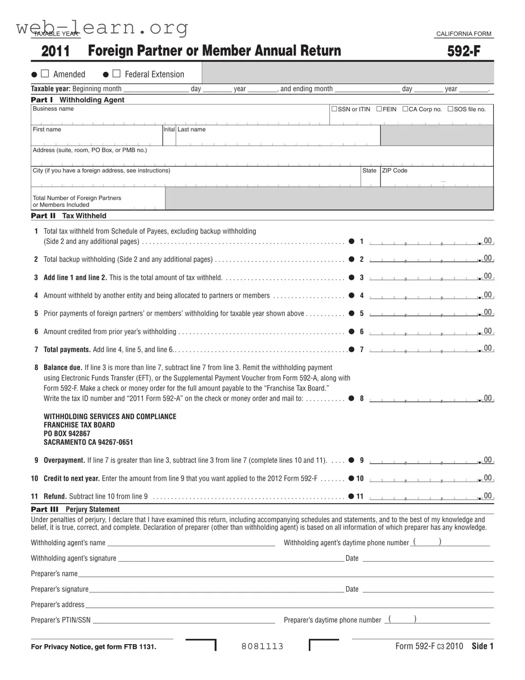 Blank California 592 F Form